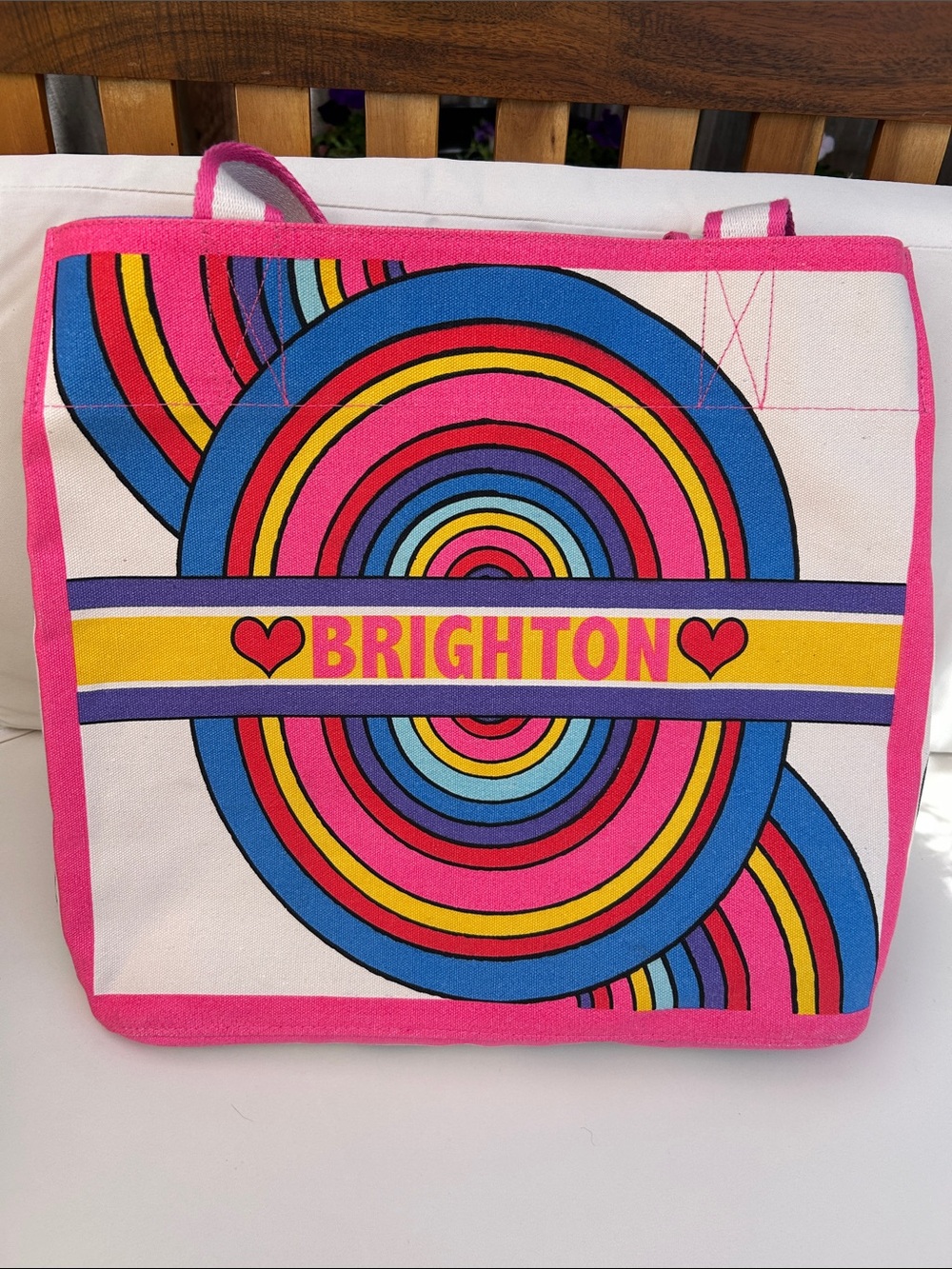 Brighton Pink Multicolor Canvas Tote with Rainbow Target Motif